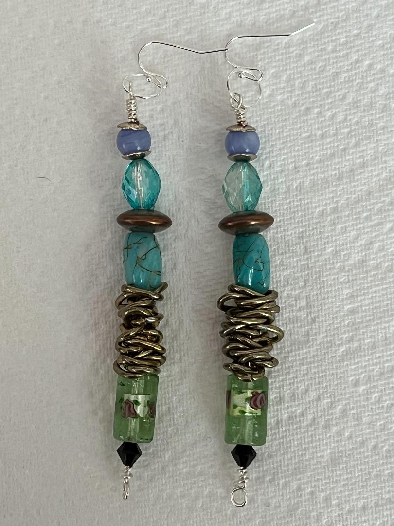 Pair of Handmade Bespoke Silver Plated Beaded Dangle Earrings