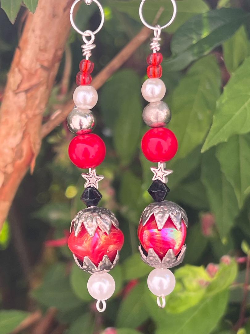 Pair of Handmade Bespoke Silver Plated Beaded Dangle Earrings