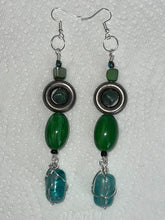 Load image into Gallery viewer, Pair of Handmade Bespoke Silver Plated Beaded Dangle Earrings - Greens
