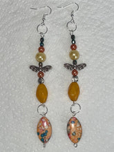 Load image into Gallery viewer, Pair of Handmade Bespoke Silver Plated Beaded Dangle Earrings - Yellows &amp; Oranges

