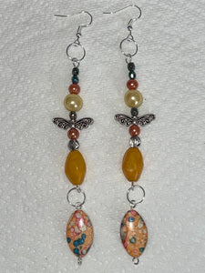 Pair of Handmade Bespoke Silver Plated Beaded Dangle Earrings - Yellows & Oranges
