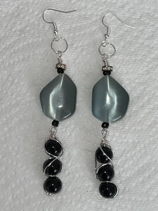 Pair of Handmade Bespoke Silver Plated Beaded Dangle Earrings