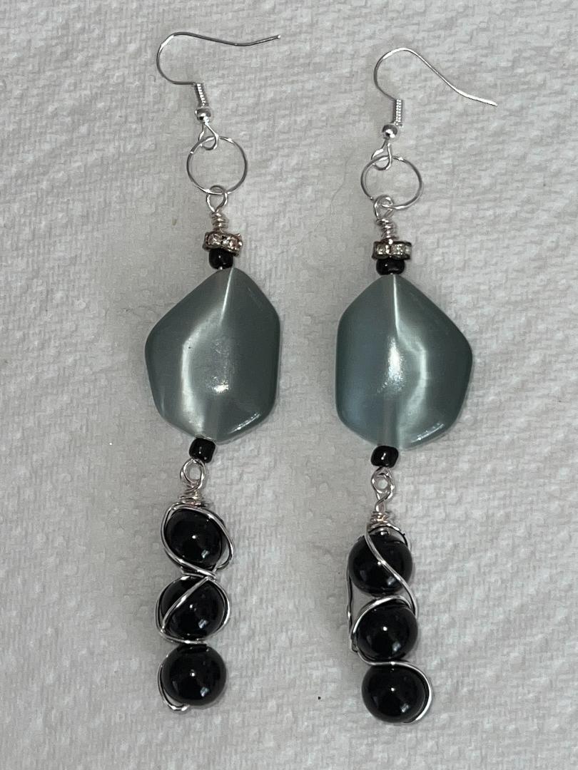 Pair of Handmade Bespoke Silver Plated Beaded Dangle Earrings