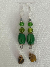 Load image into Gallery viewer, Pair of Handmade Bespoke Silver Plated Beaded Dangle Earrings - Semi-Precious Tigers Eye Stones
