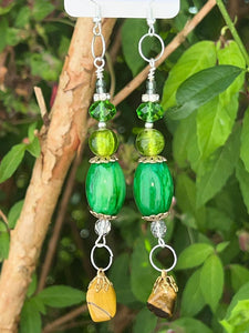 Pair of Handmade Bespoke Silver Plated Beaded Dangle Earrings - Semi-Precious Tigers Eye Stones