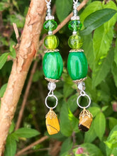 Load image into Gallery viewer, Pair of Handmade Bespoke Silver Plated Beaded Dangle Earrings - Semi-Precious Tigers Eye Stones
