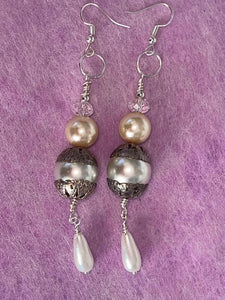 Pair of Handmade Bespoke Pearl Beaded Dangle Earrings - Wedding