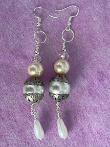 Pair of Handmade Bespoke Pearl Beaded Dangle Earrings - Wedding