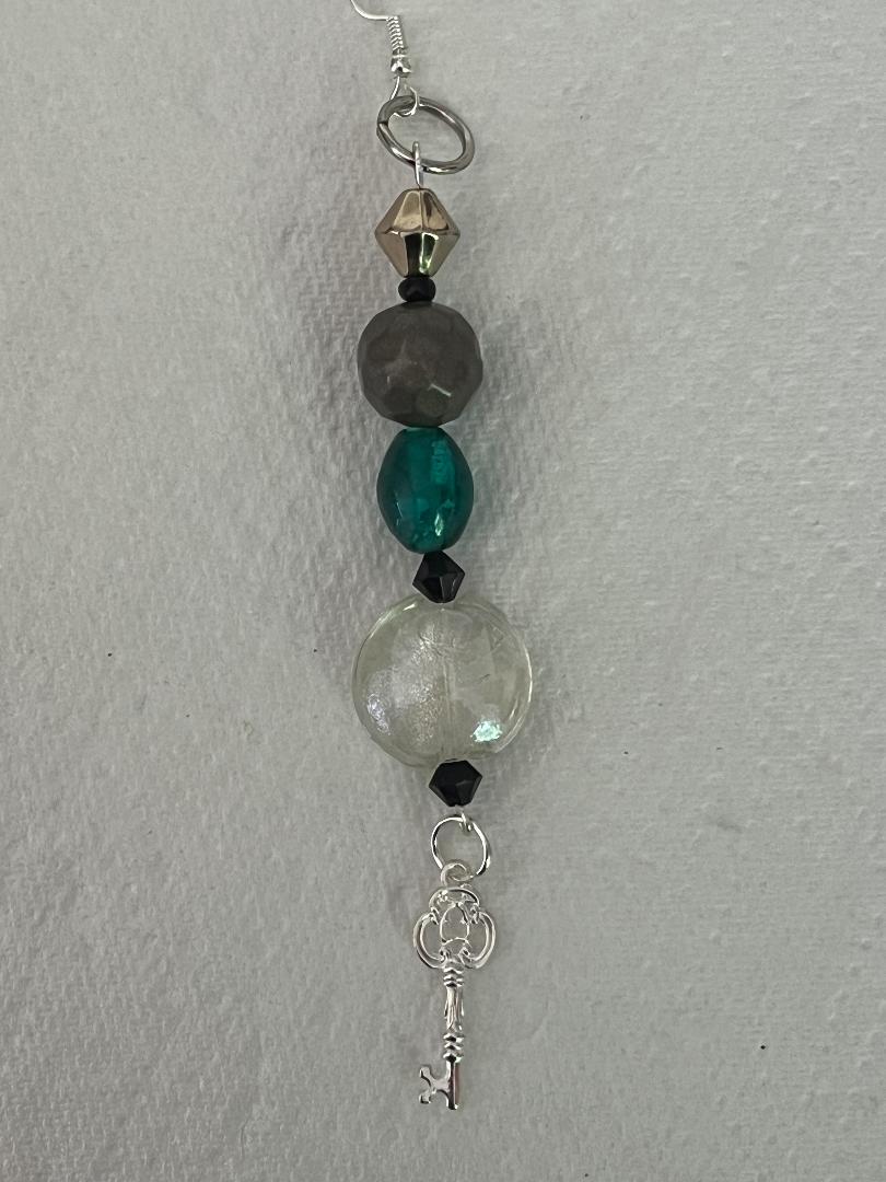 Handmade Bespoke Silver Plated Mono Single Beaded Dangle Earring - Key to the Door