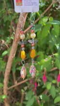 Load and play video in Gallery viewer, Pair of Handmade Bespoke Silver Plated Beaded Dangle Earrings - Yellows &amp; Oranges
