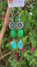 Load and play video in Gallery viewer, Pair of Handmade Bespoke Silver Plated Beaded Dangle Earrings - Greens
