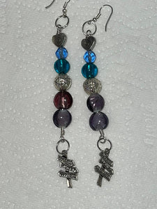 Pair of Handmade Bespoke Silver Plated Beaded Dangle Earrings - Success Money Happiness