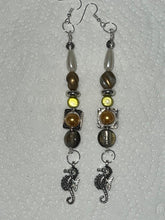 Load image into Gallery viewer, Pair of Handmade Bespoke Silver Plated Beaded Dangle Earrings - Seahorses
