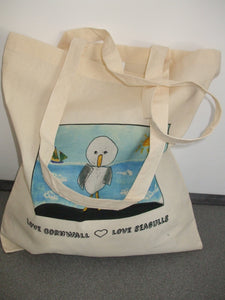 PRINTED COTTON TOTE SHOULDER BAG - Love Cornwall Love Seagulls