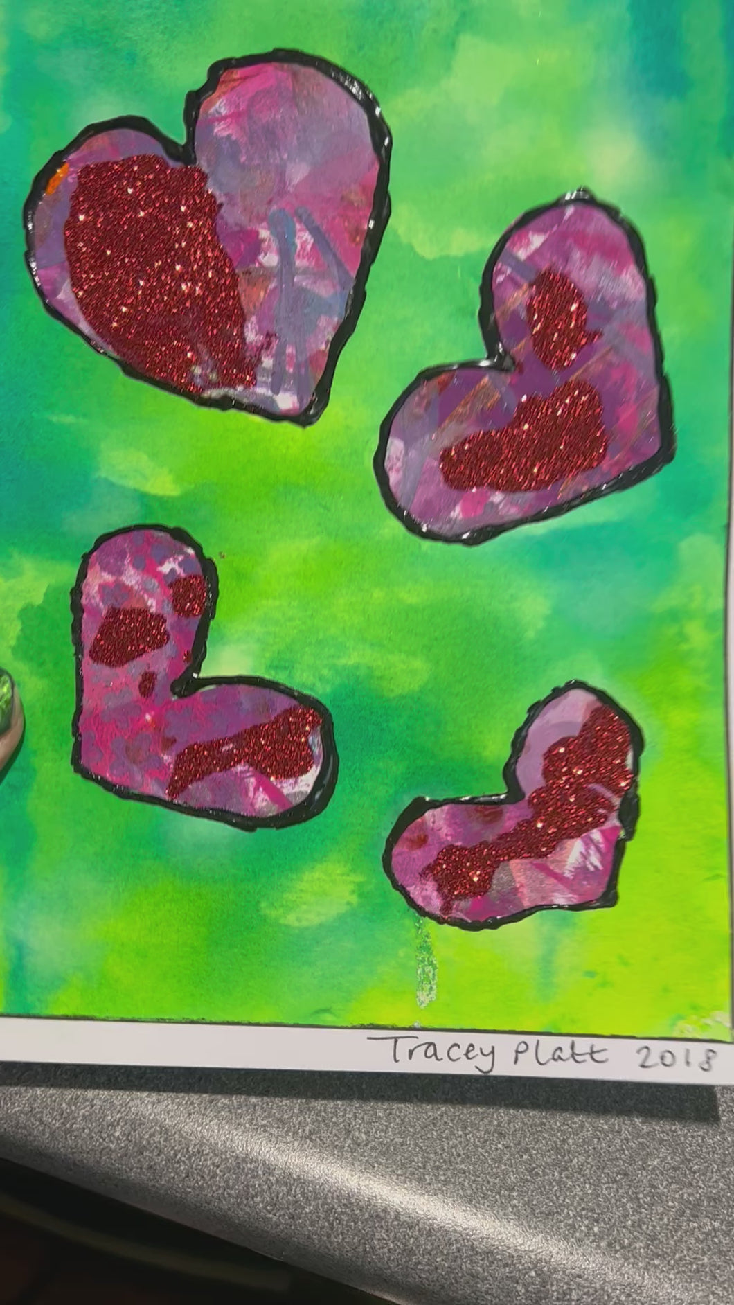 ORIGINAL MIXED MEDIA COLLAGE ART CARD - Hearts