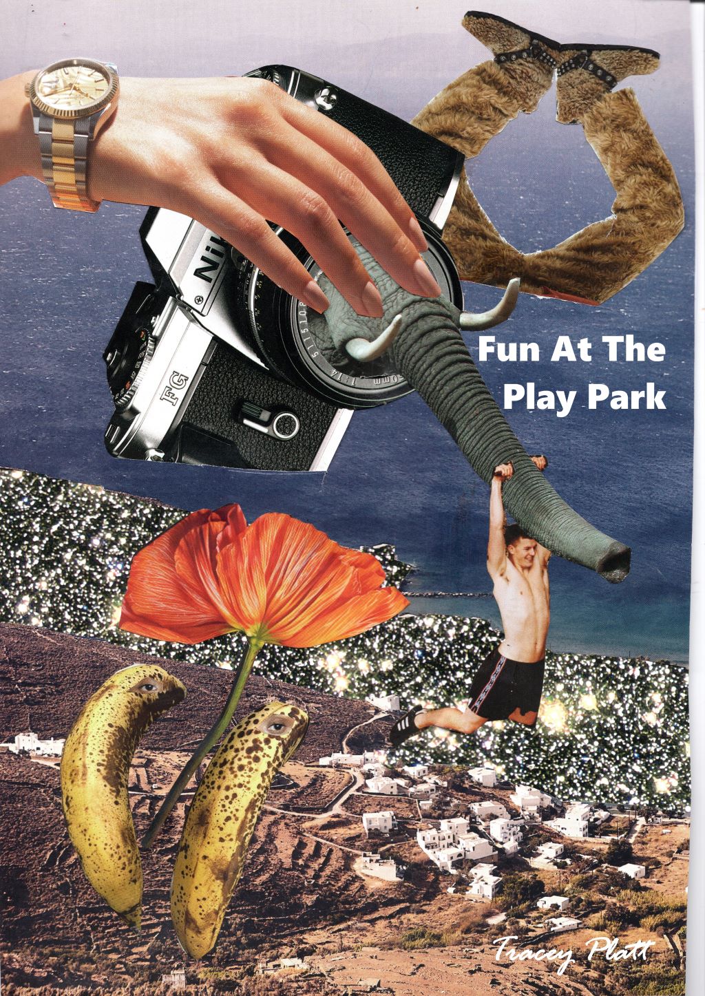 Printed Card - Humorous Surreal Collage - FUN AT THE PLAY PARK