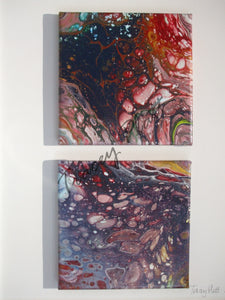 PAIR OF FLOW ART PAINTINGS ON CANVAS in FRAME