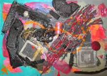 Load image into Gallery viewer, MIXED MEDIA ASSEMBLAGE ON RECYCLED CANVAS - Any Old Junk
