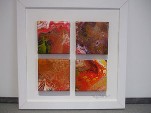 4 x ACRYLIC FLOW ART PAINTINGS ON MINI CANVASES - Four Happy Days