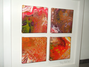 4 x ACRYLIC FLOW ART PAINTINGS ON MINI CANVASES - Four Happy Days