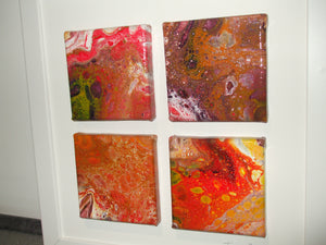 4 x ACRYLIC FLOW ART PAINTINGS ON MINI CANVASES - Four Happy Days