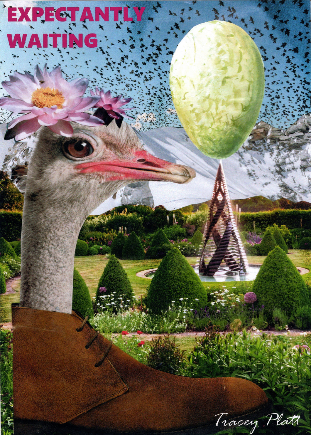 Printed Card - Humorous Surreal Collage - EXPECTANTLY WAITING