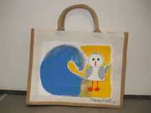 Load image into Gallery viewer, HAND PAINTED ART BAG - Jute Tote Shopping Bag - SEAGULL &amp; WAVE
