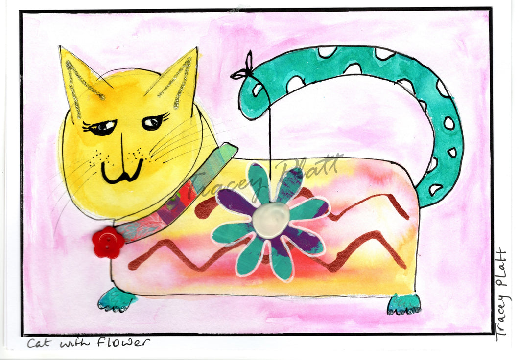 PRINTED CARD - Cat With Flower