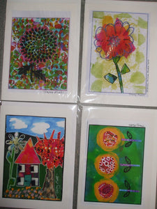 PACK OF 4 PRINTED CARDS - Flowers x 3, House & Garden x 1