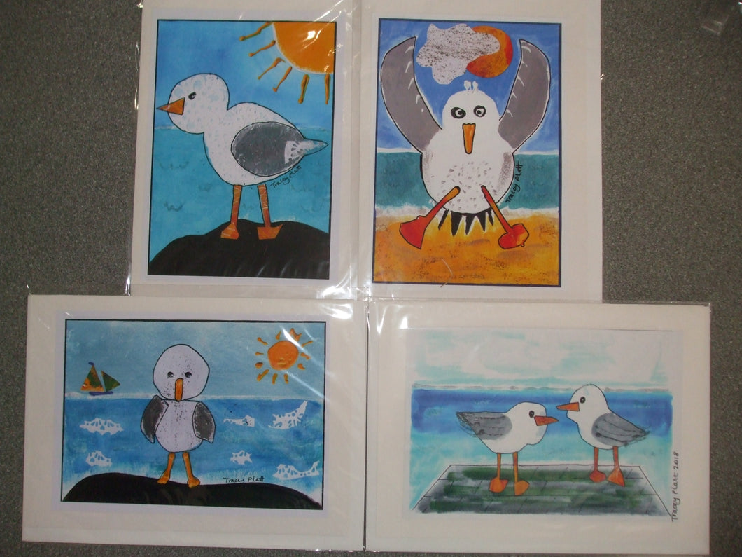 PACK OF 4 PRINTED CARDS - Seaside, Cornwall, Seagulls