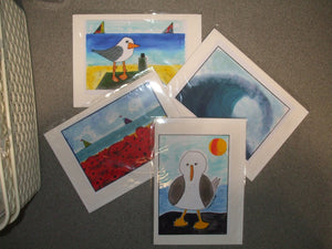 PACK OF 4 PRINTED CARDS - Cornish Scenes - Wave, Seagulls, Sea