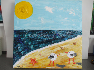 IMPASTO ACRYLICS ON CANVAS - Cornish Beach and Two Gulls