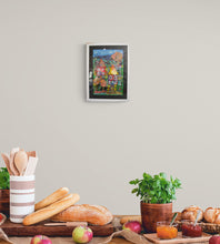 Load image into Gallery viewer, MIXED MEDIA COLLAGE ON CARD in FRAME - Houses on Cornish Hillside
