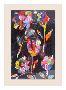 MIXED MEDIA COLLAGE ON BOARD IN FRAME - Spring Flowers