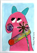 Load image into Gallery viewer, ORIGINAL MIXED MEDIA COLLAGE ART CARD - Pink Dog with Flower
