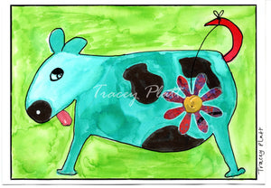 ORIGINAL MIXED MEDIA COLLAGE ART CARD - Blue Spotty Dog
