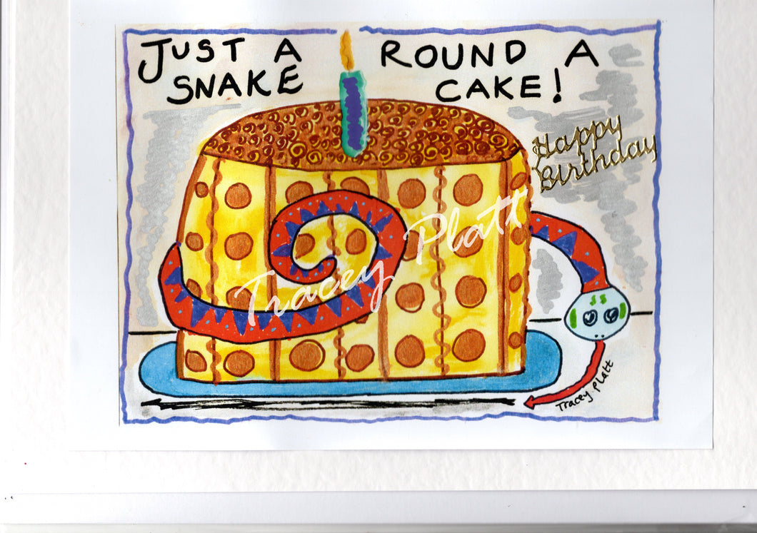 HAPPY BIRTHDAY - PRINTED CARD - Just A Snake Round A Cake!