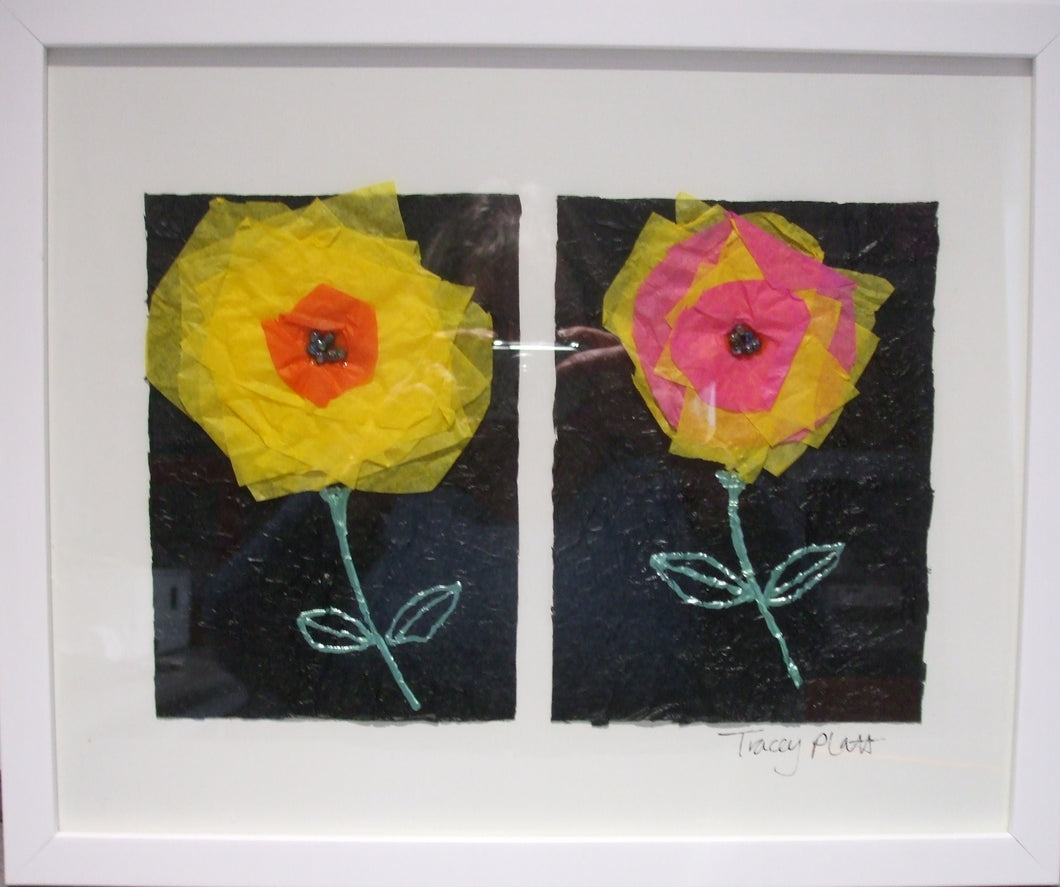 MIXED MEDIA COLLAGE IN FRAME - Summer Flowers