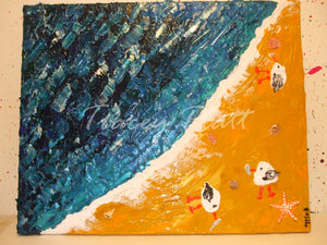 IMPASTO ACRYLICS ON CANVAS - Seagulls on Cornish Beach