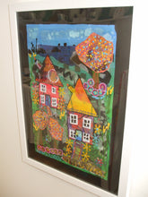 Load image into Gallery viewer, MIXED MEDIA COLLAGE ON CARD in FRAME - Houses on Cornish Hillside
