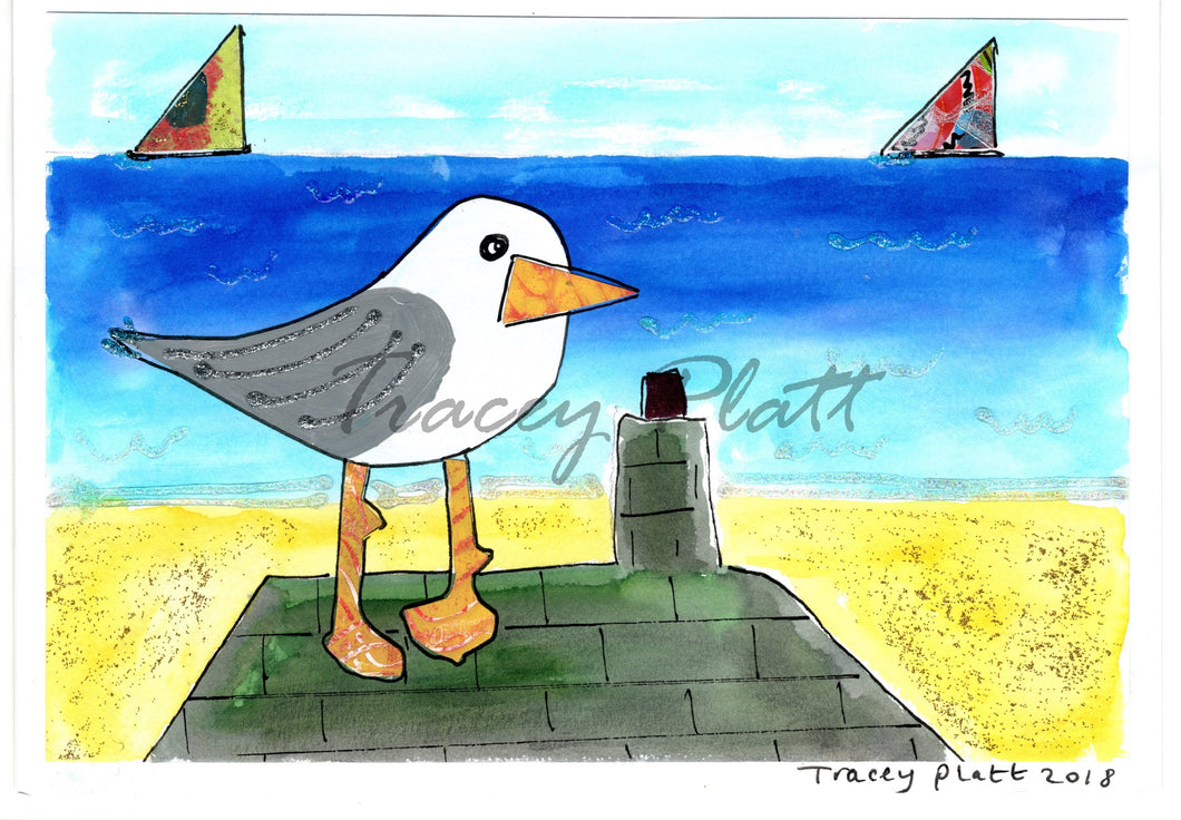 PRINTED CARD - Seagull on the Roof