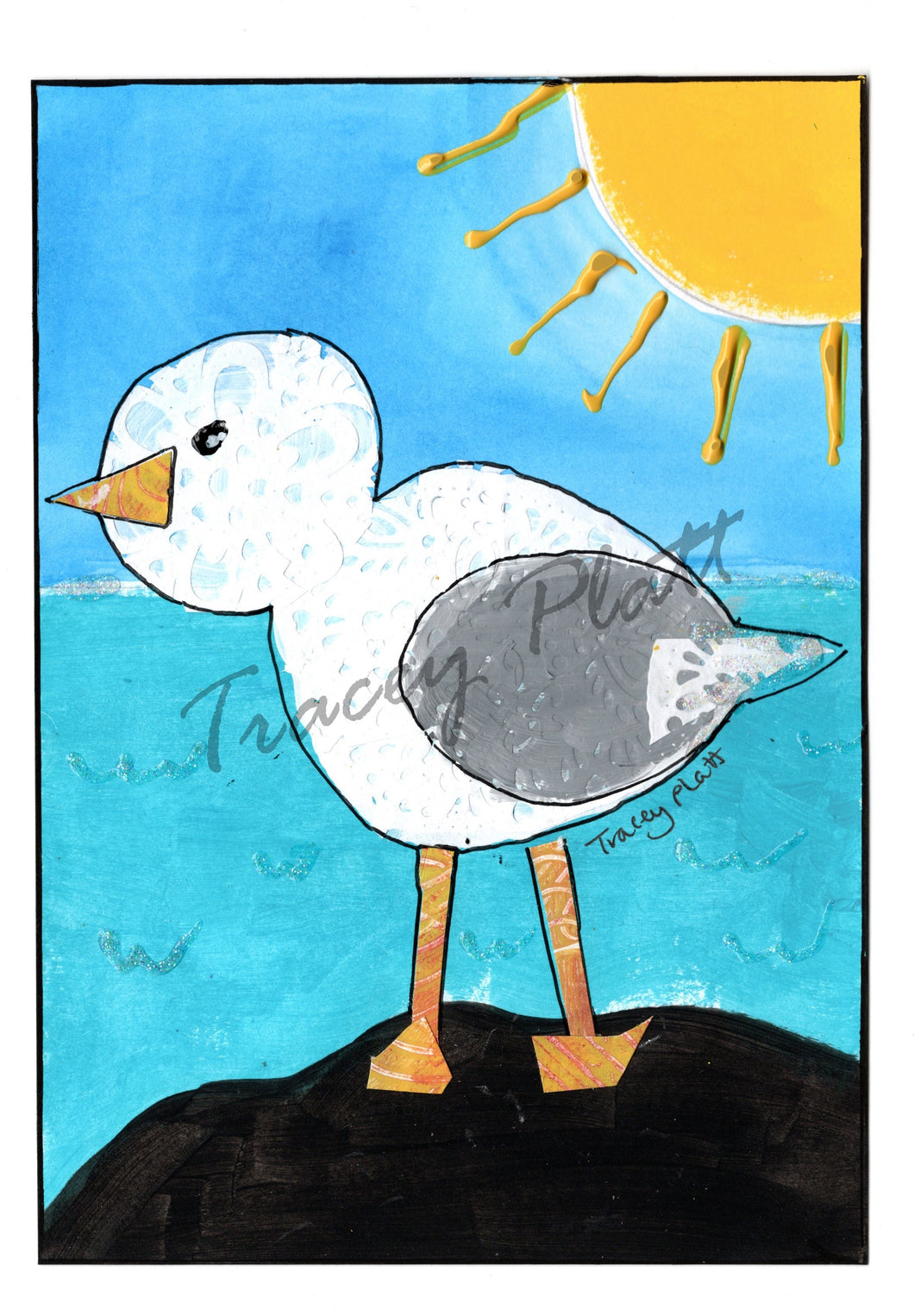 ORIGINAL MIXED MEDIA COLLAGE ART CARD - Cornish Seagull