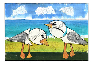 ORIGINAL MIXED MEDIA COLLAGE ART CARD - Cornish Seagulls