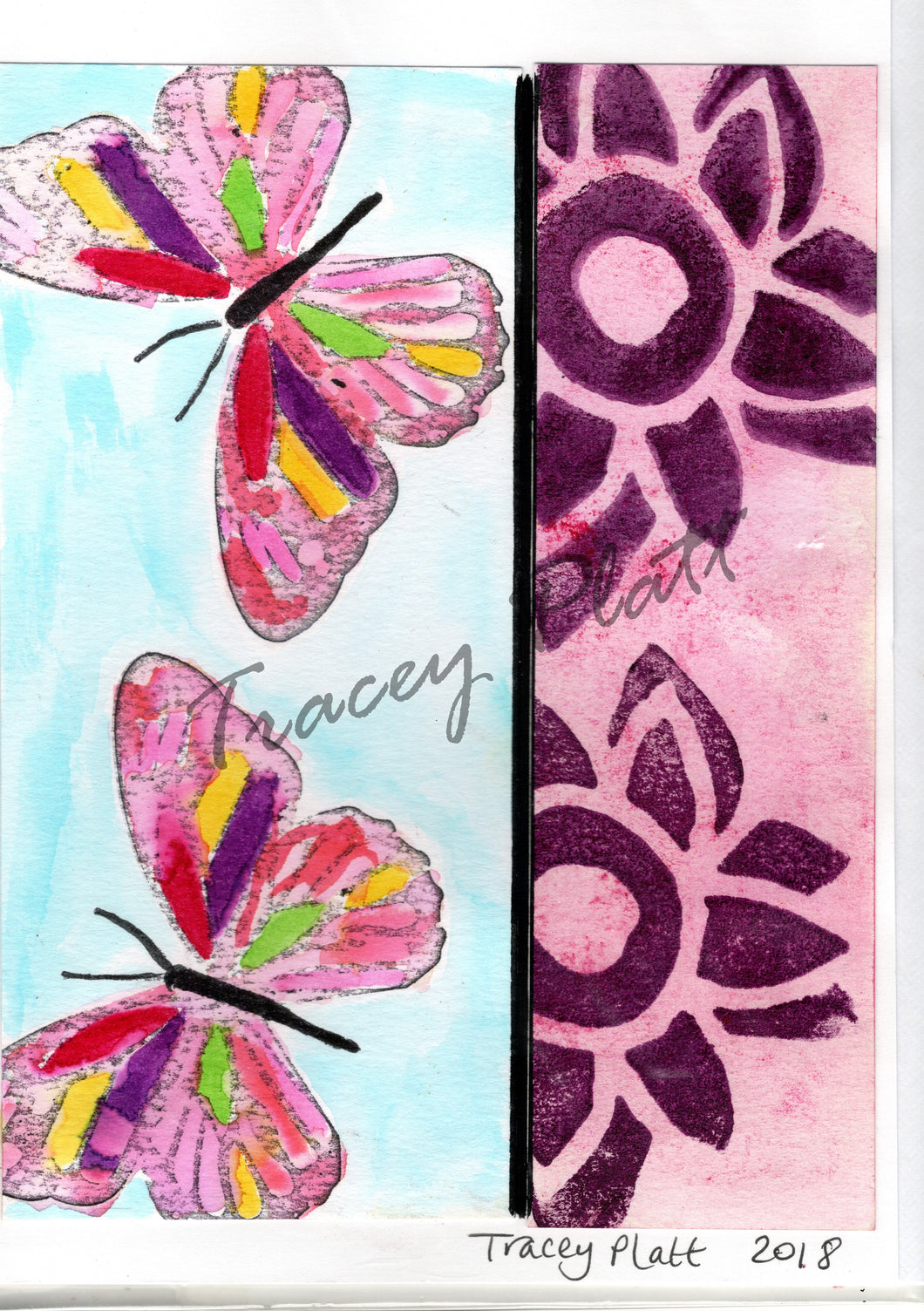 ORIGINAL MIXED MEDIA COLLAGE ART CARD - Butterflies - SOLD!