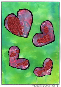 ORIGINAL MIXED MEDIA COLLAGE ART CARD - Hearts