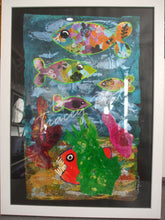 Load image into Gallery viewer, MIXED MEDIA COLLAGE ON CARD IN FRAME - Fish in the Cornish Ocean - SOLD!
